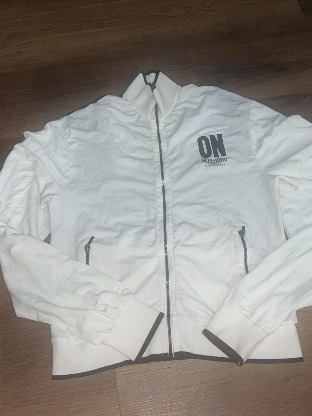 Moschino White Lightweight Zip Jacket with Black Accents